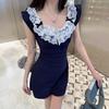 2024 Summer Lace Flutter Sleeve Dress: Trendy French Style, Waist-Hugging Short Skirt
