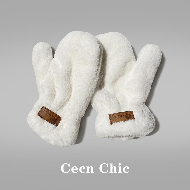 

Winter plush imitation rabbit fur gloves with plush fingers autumn and winter warm gloves fashionable cute sweet girl student one size fits all белый