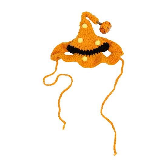 Clothing Halloween Pet Costume for Cats Small Dogs, Handmade Crochet Witch Hat Bib Puppy Party Accessories Collar, Adjustable Holiday Dog Cat