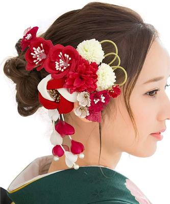 Haare zum Erwachsenwerden, Abschlussfeier, 2-teilig, Ping Pong, Fake Tsumami Dangle Hair, Made in Japan [SOUBIEN], Ornament, Zeremonie, Zeremonie, Set, Rot, Weiß,