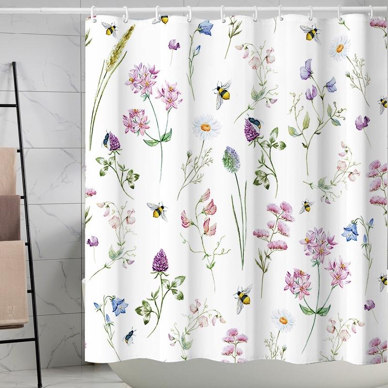 Shower Curtain Flower And Plant Leaf Polyester 3D Digital Printing Shower Curtain Waterproof And MildewProof Shower Bathroom Partition Curtain