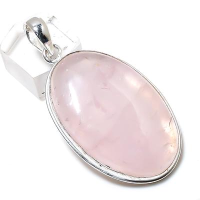 Natürlicher Rosenquarz Edelstein Handgefertigter Anhänger aus 925er Sterlingsilber 5,6 cm l2d06