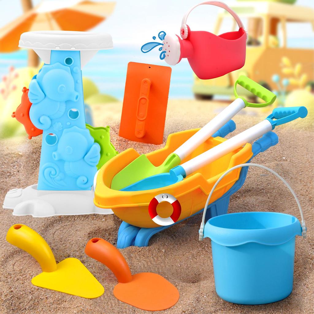 Kids' Beach Toy Set: Car, Bucket, Shovel, Hourglass, and Sand Tools for Water and Sand Play.