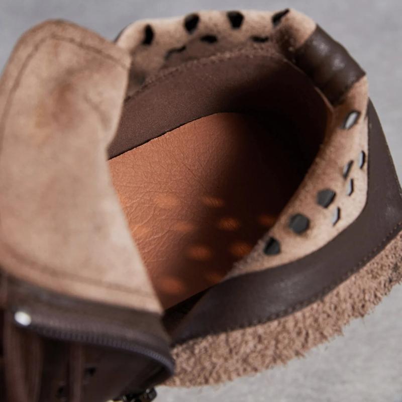 Johnature Жіночі черевики з натуральної шкіри, ретро, на товстому підборі, з вирізами, низький каблук, дихаючі