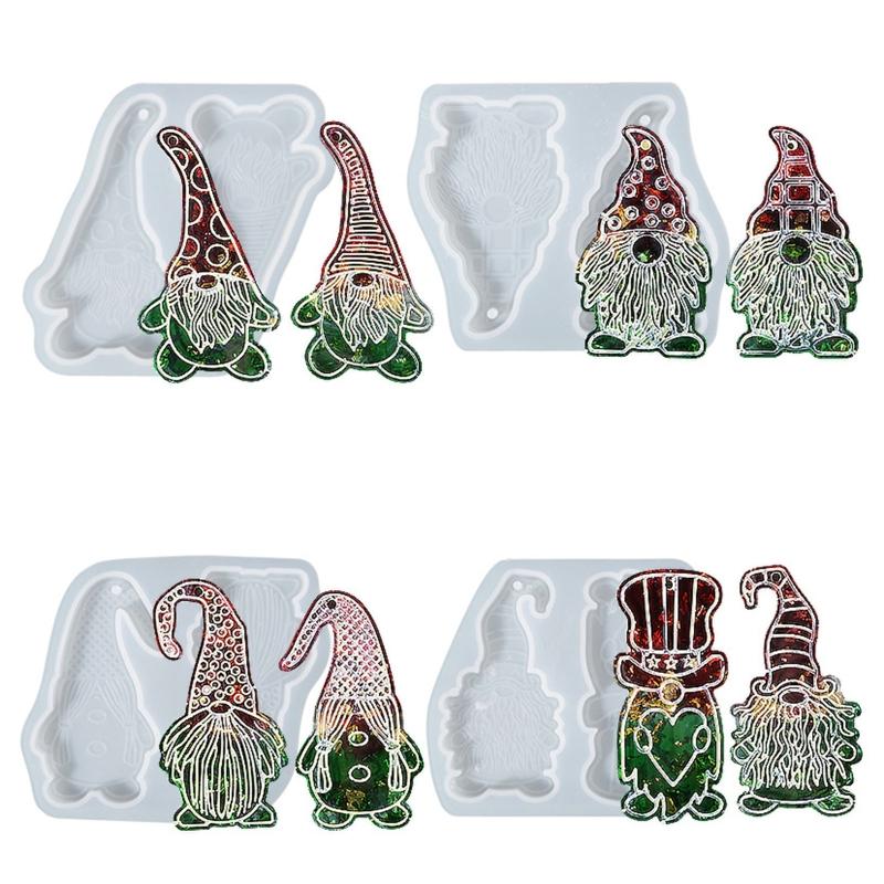 Christmas Santa Silicone Mould Keychain Xmas Tree Hanging Pendant Mold with Hole Luggage Tag Charm Jewelry Making Craft