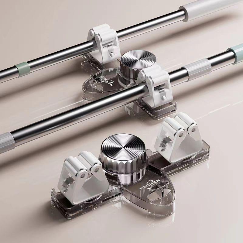 

Suction Cup Wall-Mounted Mop Clip Hook - No-Drill Home Storage Rack for Bathroom світло-сірого кольору