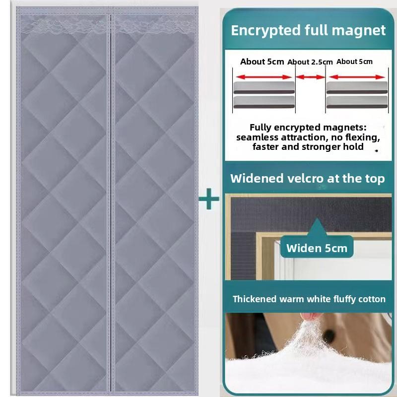 Thickened Windproof Cotton Door Curtain for Winter Home Insulation Magnetic Windbreak Curtain with No-Drill Installation