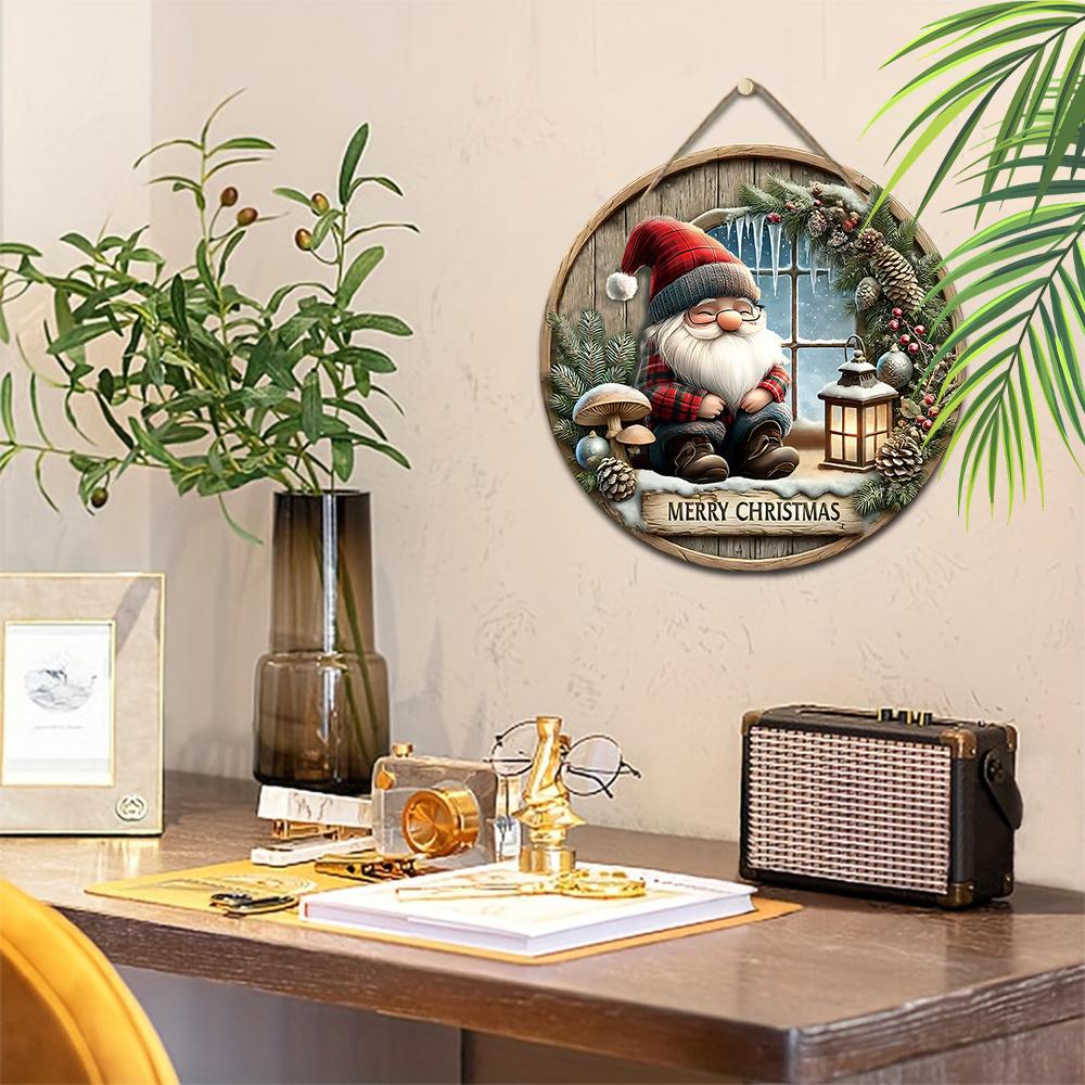 Adorable Gnome Wooden Christmas Sign, Warm Winter Christmas Ornament for Front Door Wall Hanging Decor, Ideal Christmas Gift