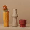 Nordic Textured Glazed Ceramic Geometric Vase, Home Living Room, Bedroom, Office, Study Desk Decoration Vase, 1Pc