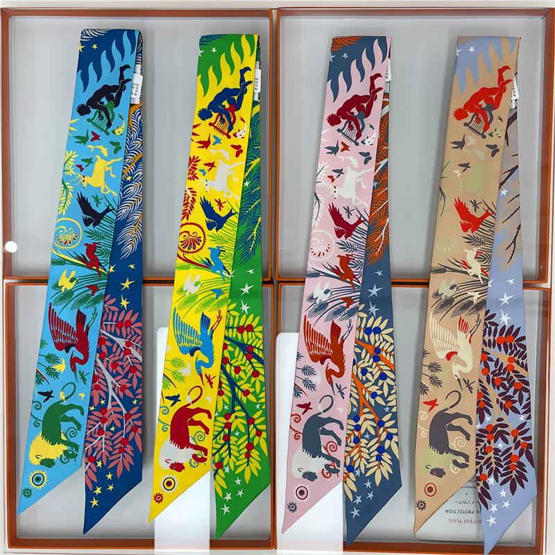 POBING Cashew Print 18m/m Twill Silk Scarves Women Luxury Brand Scarf Bag Ribbons Tie Head Scarf Small Long Skinny Scarf 86*5CM
