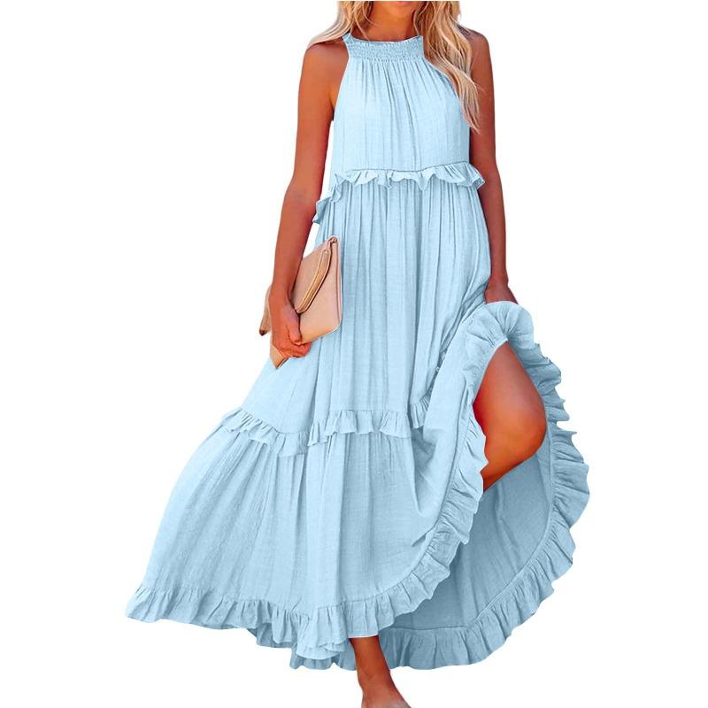 Summer new style holiday style ruffled long section, European and American style elegant swing beach skirt