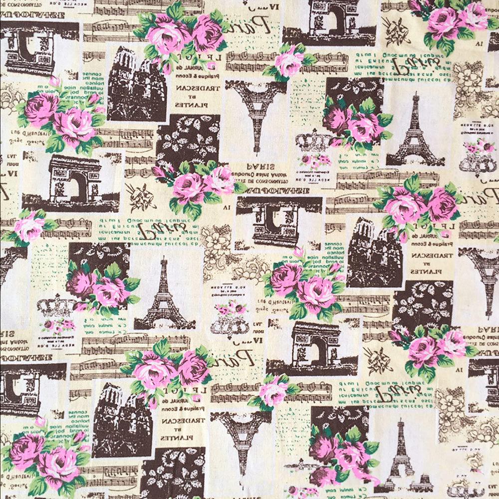 

45x145CM Retro Vintage Eiffel Tower Cartoon Printing Pattern Natural Cotton Linen Blend Fabric for DIY Sewing Craft Upholstery 45x145CM(17inx57in)