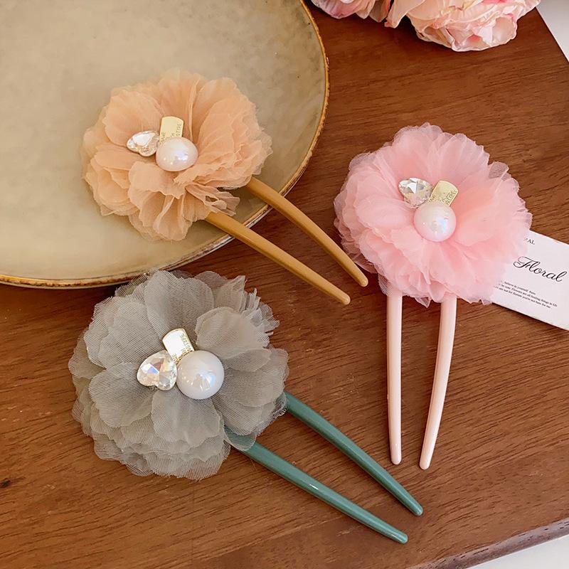 Fabric mesh flower hairpin simple high-end hair accessories fashion versatile niche headgear