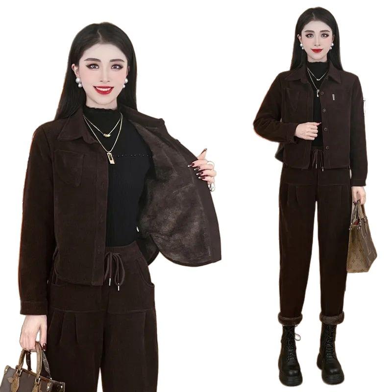 Petite Women's Stylish Autumn/Winter Two-Piece Plus Size Outfit