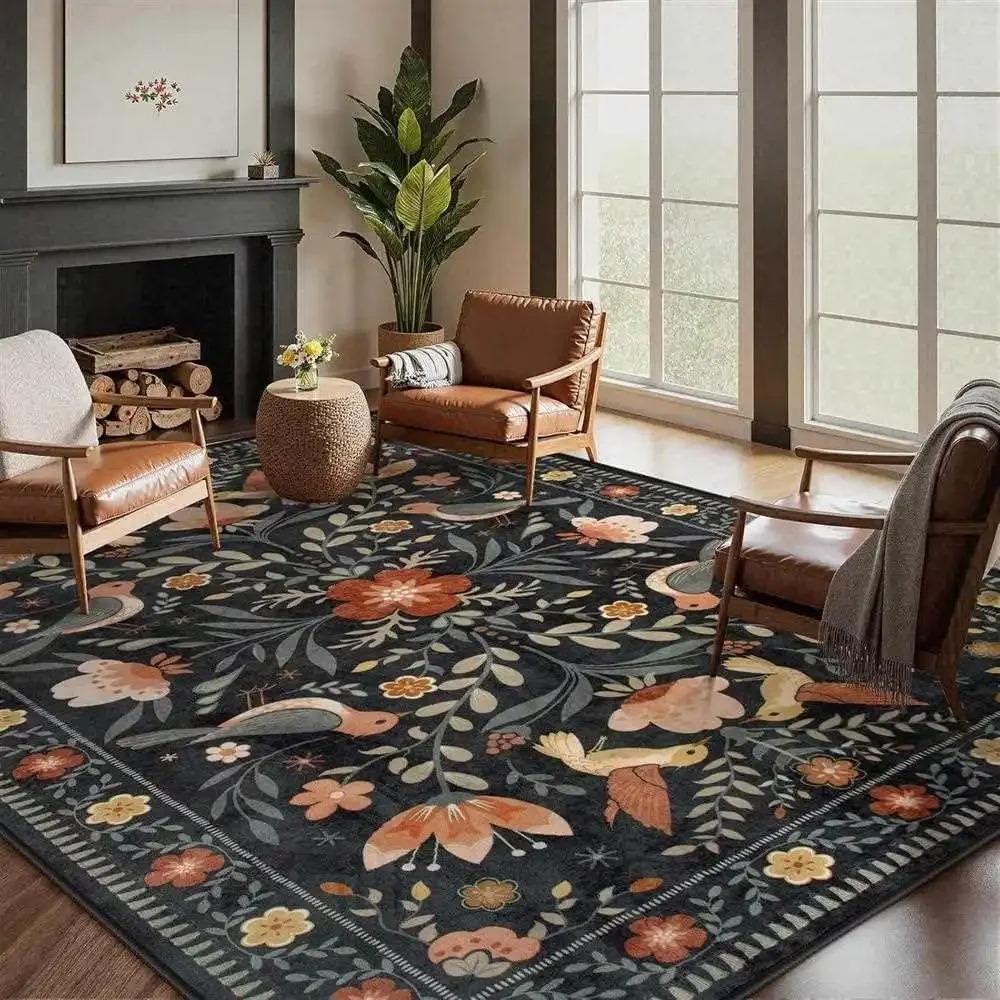 Flannel Carpet Scandinavian Living Room Mat Bedroom Bedside Rug Flower Rug Large Rug Non-slip Washable Mat Home Decor