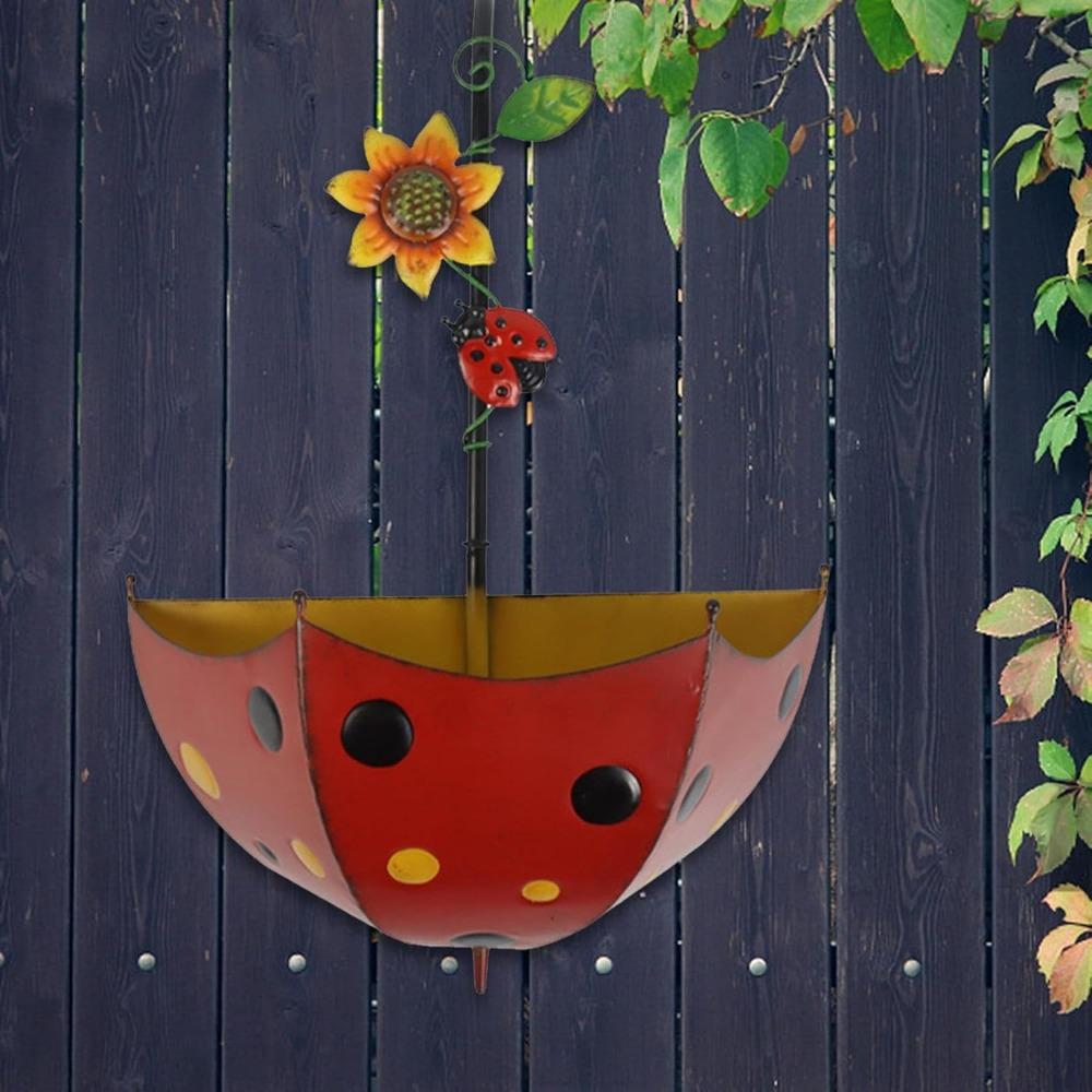 Railing Flower Pot Wall Mounted Planter Wall Mount Plant Pot Hanging Wall Planter for Outdoor Deck Fence Countryside Porch, red Ladybug
