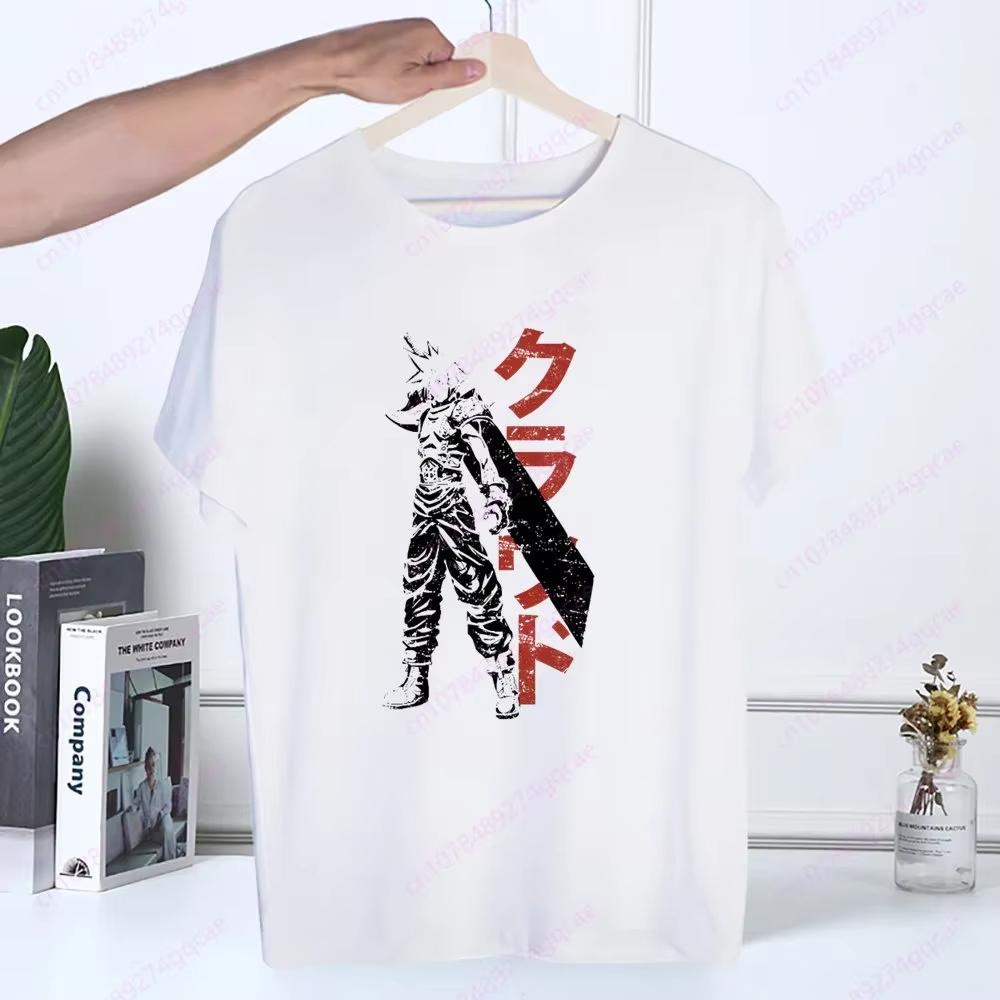 Final Fantasy Anime Shinra Schulmädchen T-Shirt Sommermode Herren T-Shirt Lässig Weiß Lustiger Cartoon-Druck Hip Hop Oberteile T-Shirt