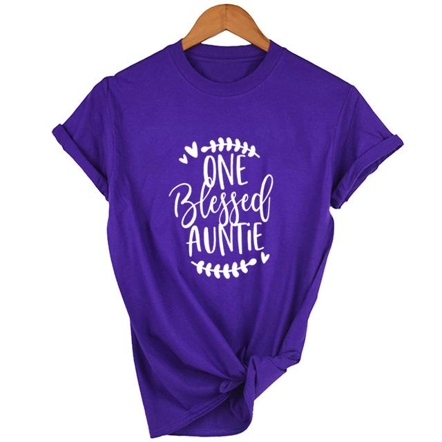 1Pcs Auntie One Blessed Auntie Printed Arrival Funny Casual Short Sleeves Thanksgiving Shirts Family Group