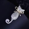 Cute Kitten Brooch: Japanese & Korean Design with Micro-Inlaid Zircon, Two-Tone Electroplated Pin.
