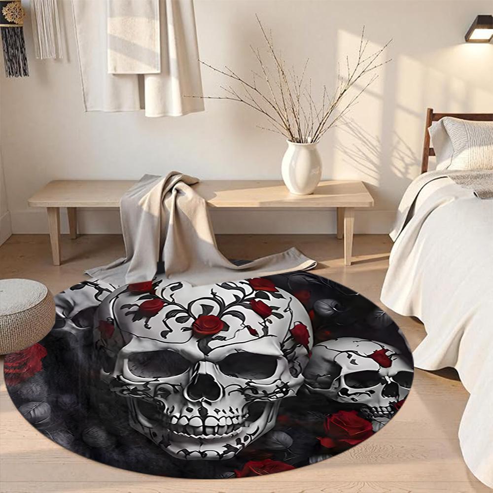 Skull Round Floor Mat Suitable for Outdoor Hallway Entryway Kitchen Antislip Round Carpet Anime Office Decor