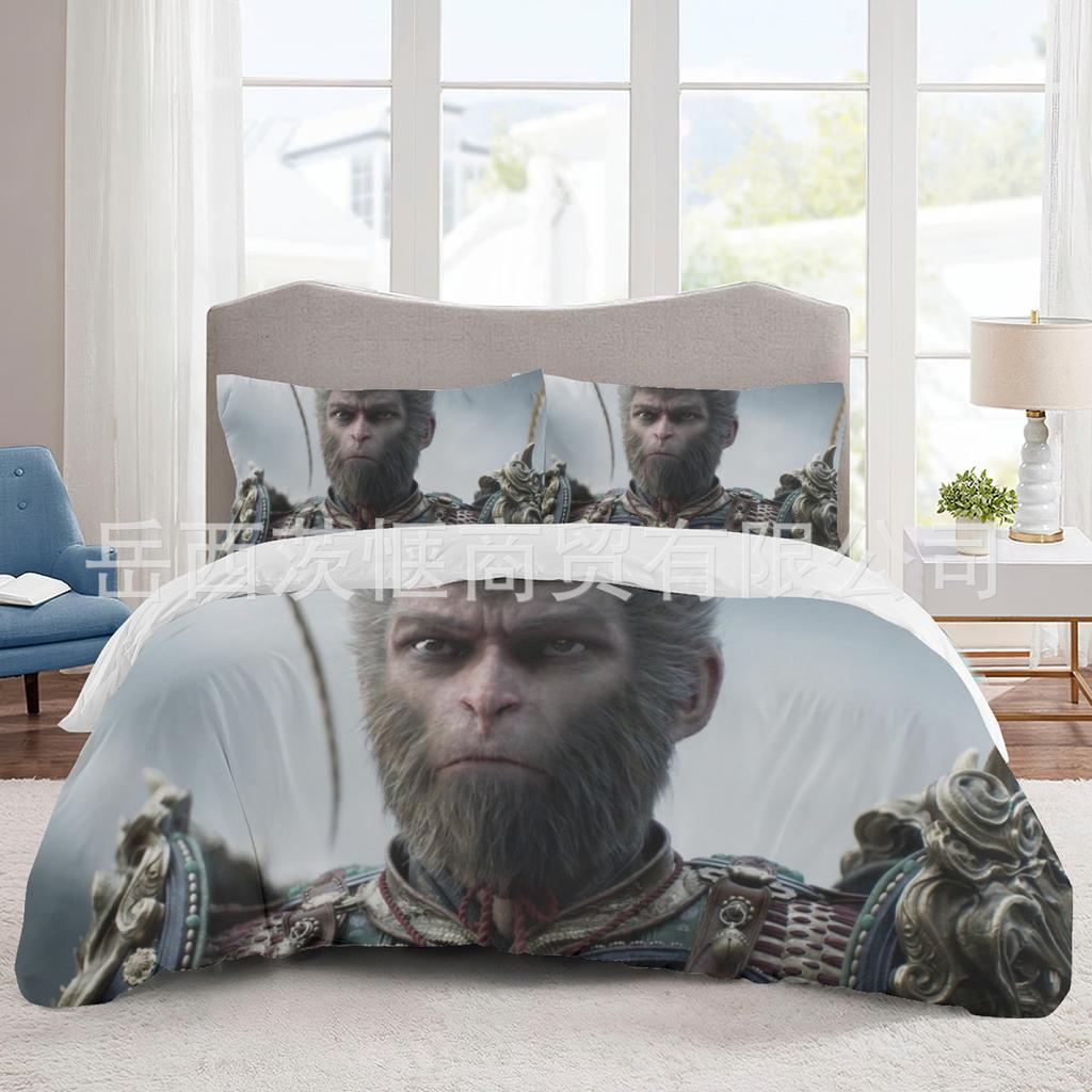 Three-Piece Bed Set, New Black Myth Wukong 3D Quilt Cover