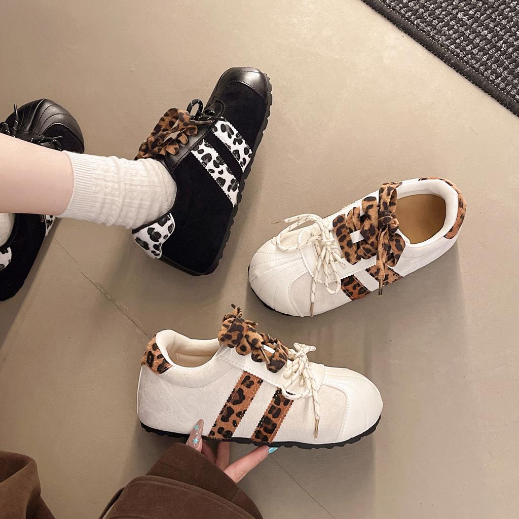 [Fanfuna] Retro Leopard Print German Training Shoes for Women's 2025 Autumn New Niche Design Pair of Shoelaces Casual Sports Shoes