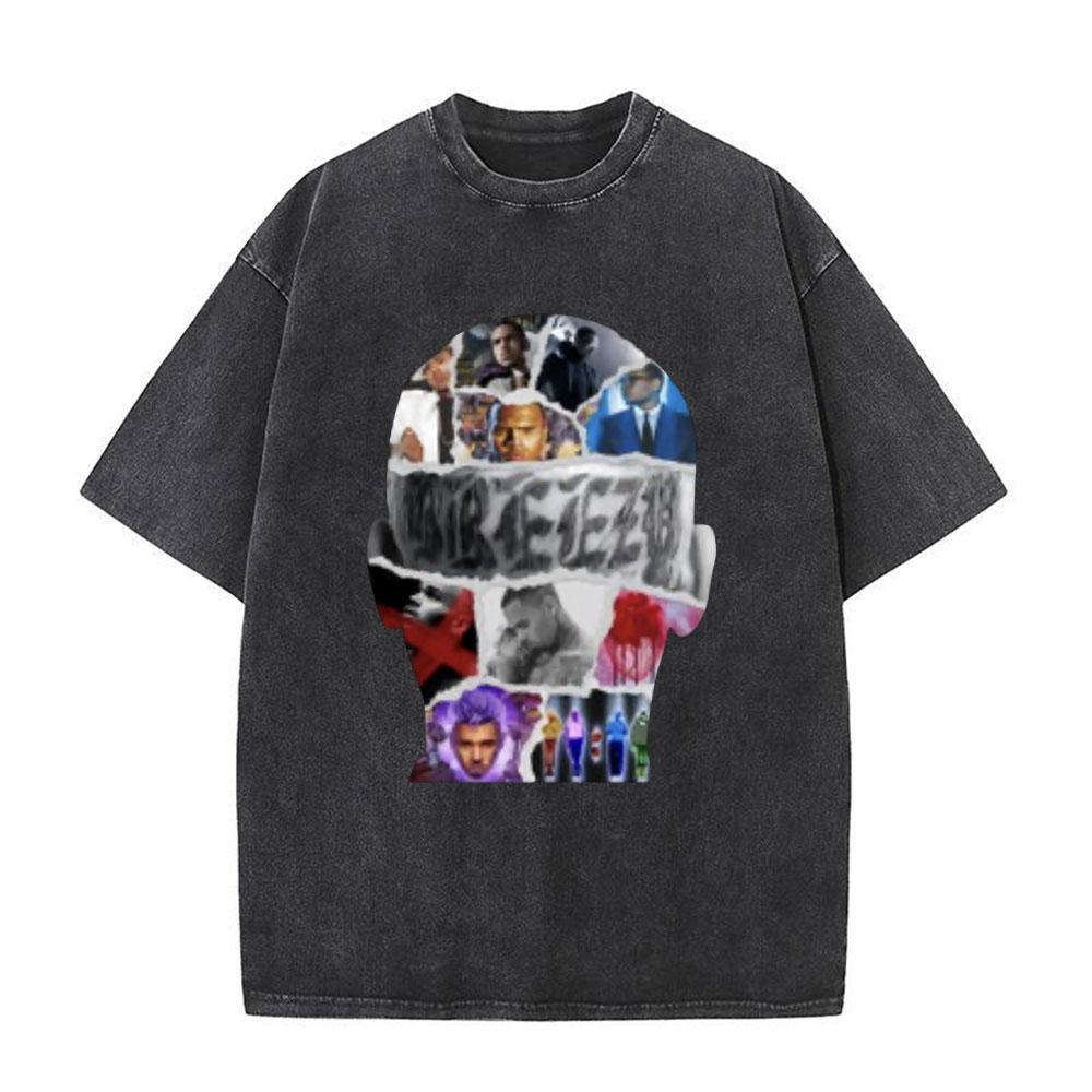 Rapper Chris Brown Breezy Bowl XX Tour 11:11 Vintage Washed T-Shirt Herren Damen Mode Hip Hop T-Shirts Baumwolle Oversized T-Shirts