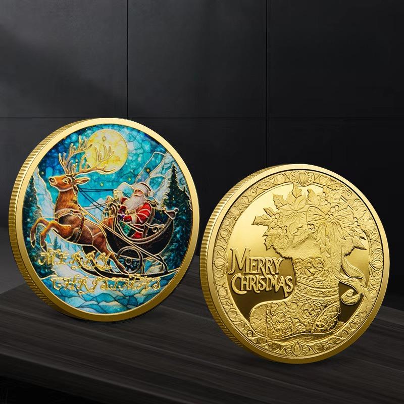 Weihnachtsmann Gedenkmünzen, Farbige Geprägte Gedenkabzeichen Weihnachtsgeschenke Farbige Gold- und Silbermünzen, Weihnachtsgeschenke