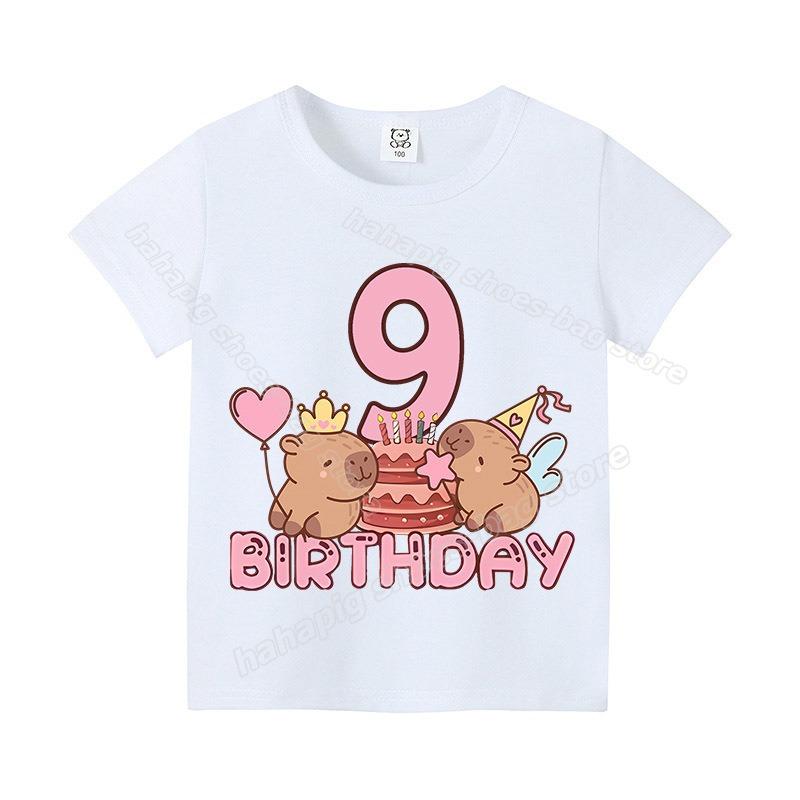Capybara Girl Birthday Clothes Cute Toddler Kids Number T Shirt Cartoon Short Sleeve Baby Cotton T Shirt Summer Children  Tops
