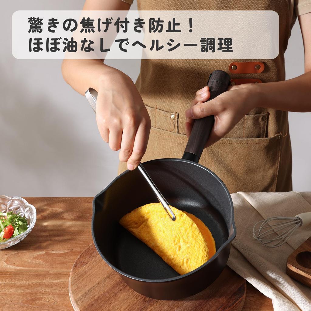 Sensarte 20cm Saucepan with Tempura Milk Easy To Dishwasher Suitable for Black Single-Handle Lid, IH/Gas Compatible, Single-Serving Pot, Saucepan,