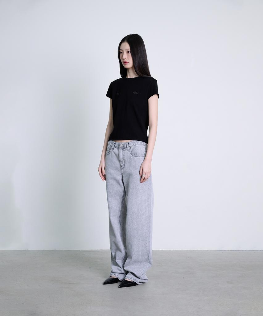 Deoaeteus Raw Edge Cotton Logo T-Shirt_Black