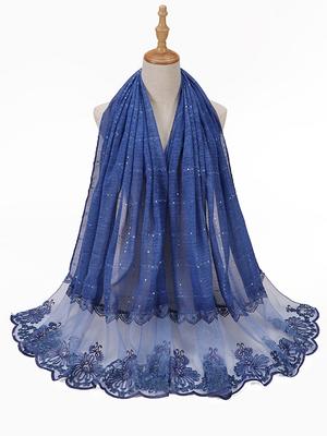 Hijab in Chiffon Donna Sequin Glitter Ricamo in Pizzo Floreale Copricapo da Spiaggia Foulard di Seta Sciarpa Bandana Scaldacollo Sciarpa Bufanda Donna