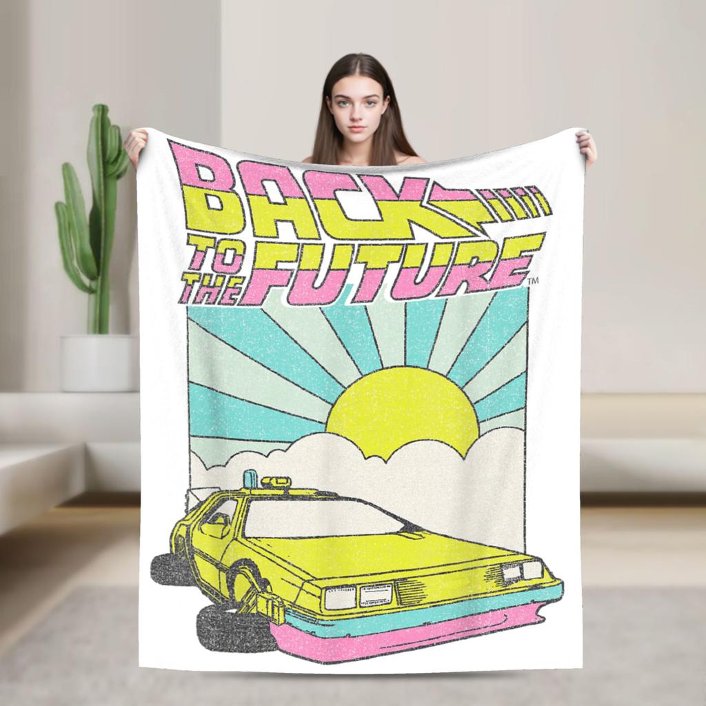 Delorean Back To the Future 80s Style Knitted Blanket Car Time Machine Flannel Throw Blankets Couch Printed Thin Multifunction
