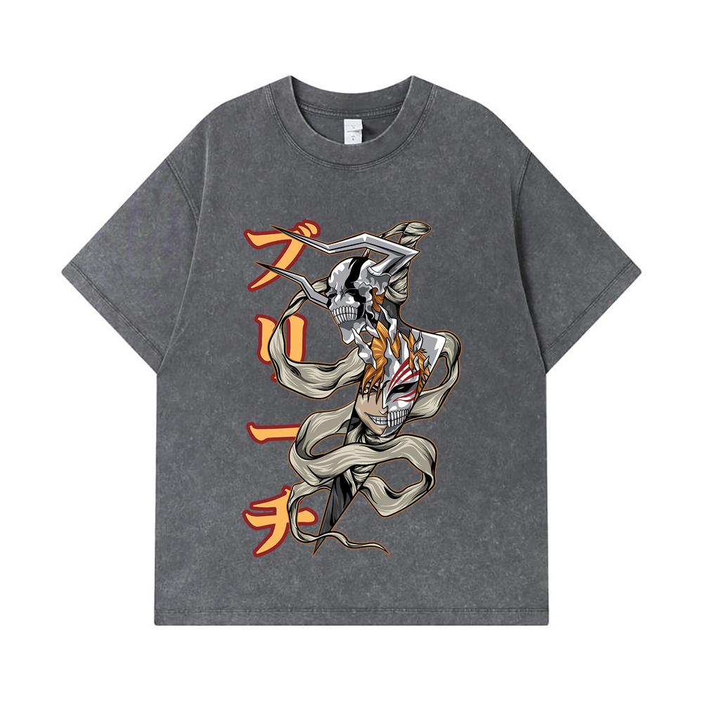275 GSM Washed T-shirts 100% Cotton Bleach V11 Zankpakuto Print Unisex Heavy Cotton T Shirt