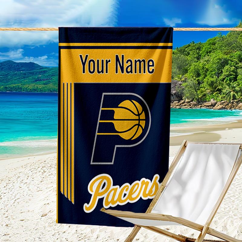 Custom Name Beach Towel Pacers Basketball Team Beach Towel, Soft Microfiber, Gift for Her/Him, Birthday, for Pool, Beach, Travel, Fan gifts