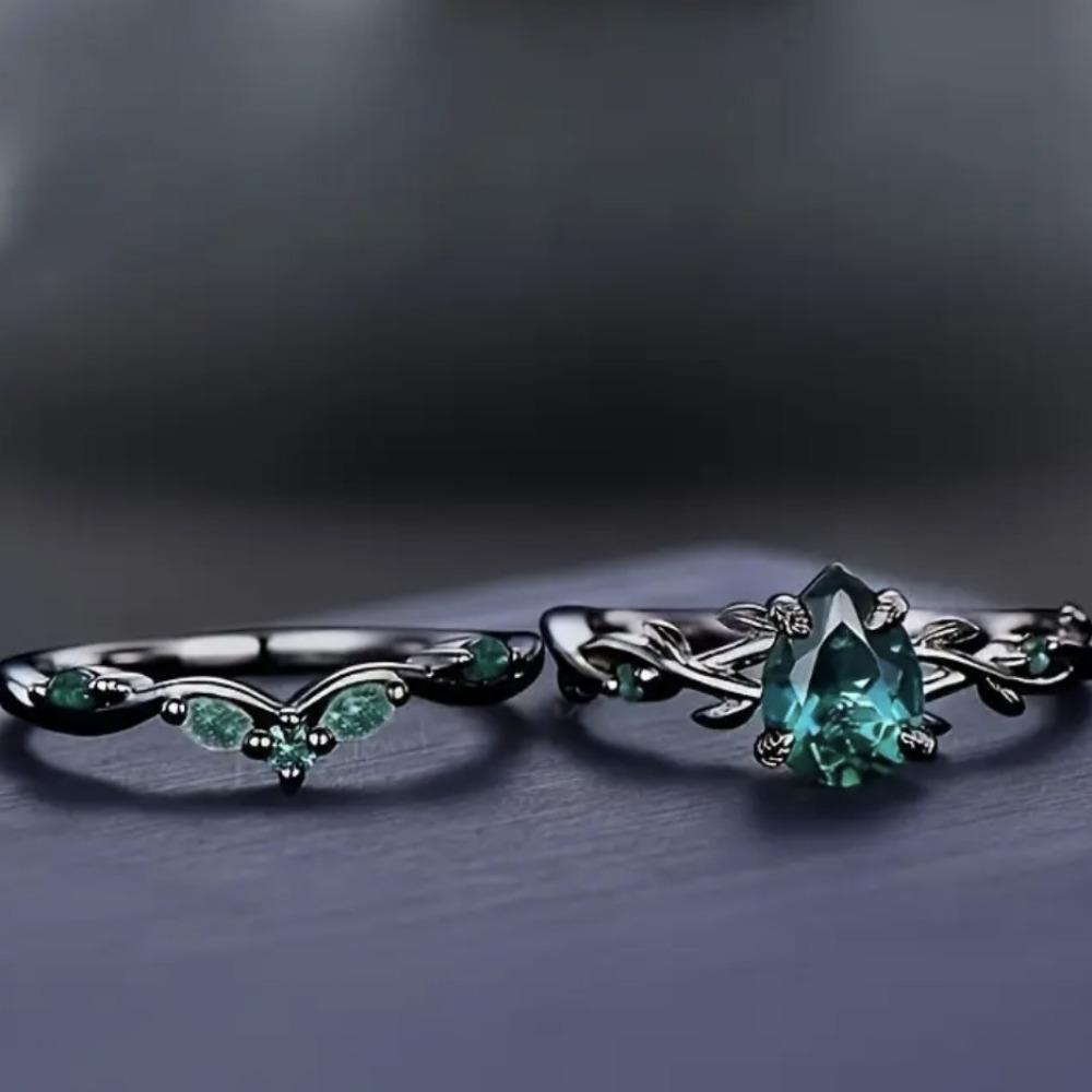 Luksusowy Nowy Modny Pierścionek Pistolet Czarny Inkrustowany Zielonym Diamentem Pierścionek Europejski i Amerykański Ins Biżuteria Zaręczynowa Kobiety