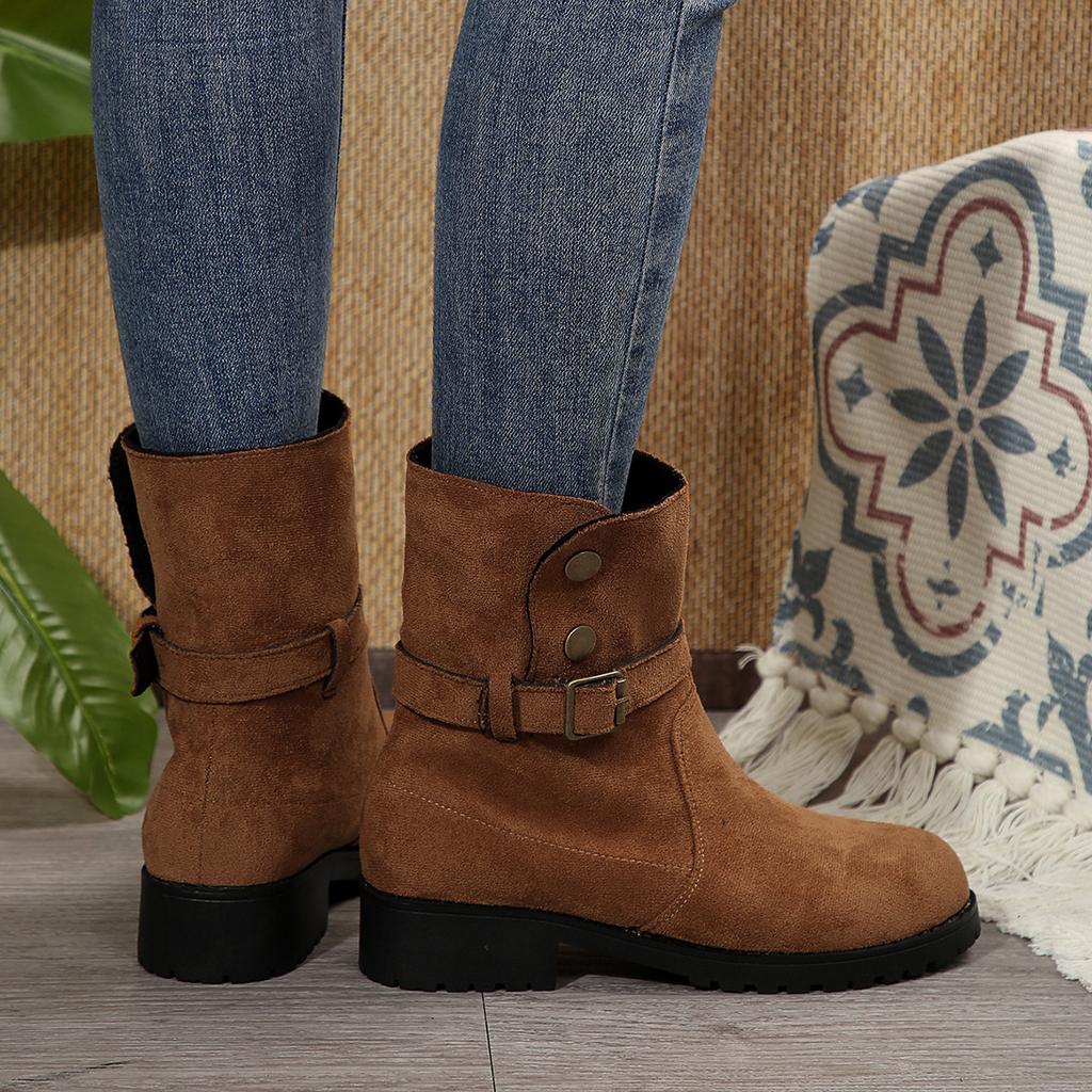 Large size short boots women's new retro British style knight boots French medium tube women's boots