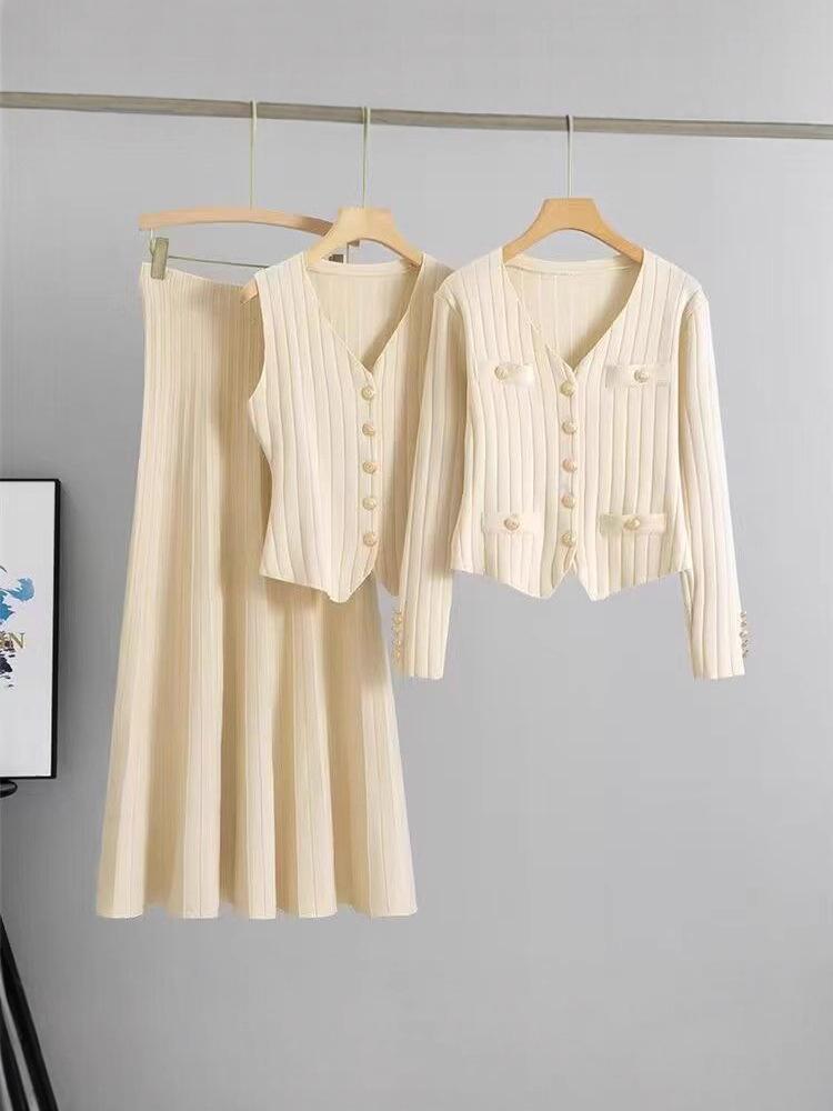 Conjunto de Falda Midi de Punto Ajustado Estilo Coreano - Colección Otoño/Verano 2025 para Mujer