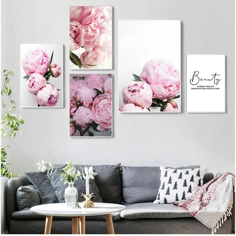 Canvas Painting Elegant Peony Flower Phrase Poster And Print Wall Art Picture For Living Room Home Decoration Nordic Decor
