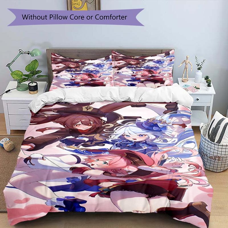 Set copripiumino 3 pezzi (1*Copripiumino + 2*Federe, Senza Nucleo), Set Biancheria da Letto con Stampa Genshin Impact, Decorazione per Camera da Letto, Stagione Unica, Regalo di Compleanno