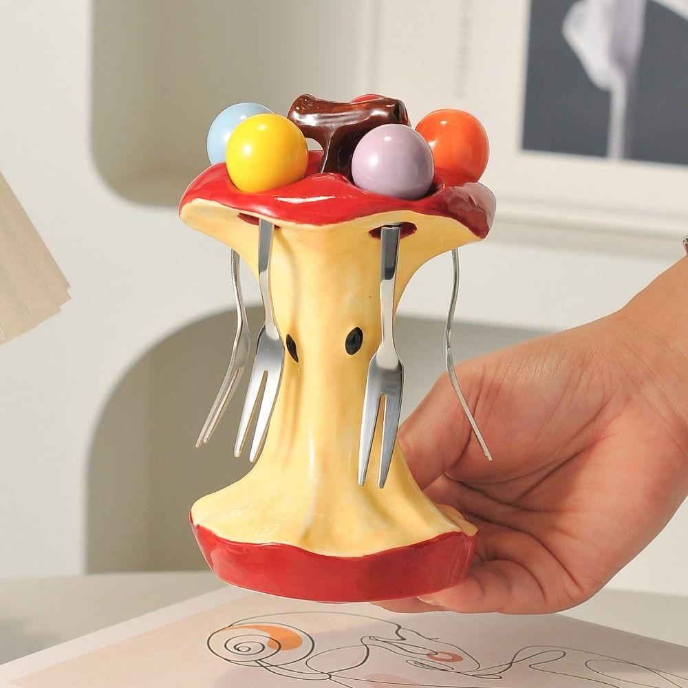 Portable Dessert Fork with Holder Creative Fruit Fork with Storage Jar  Household
