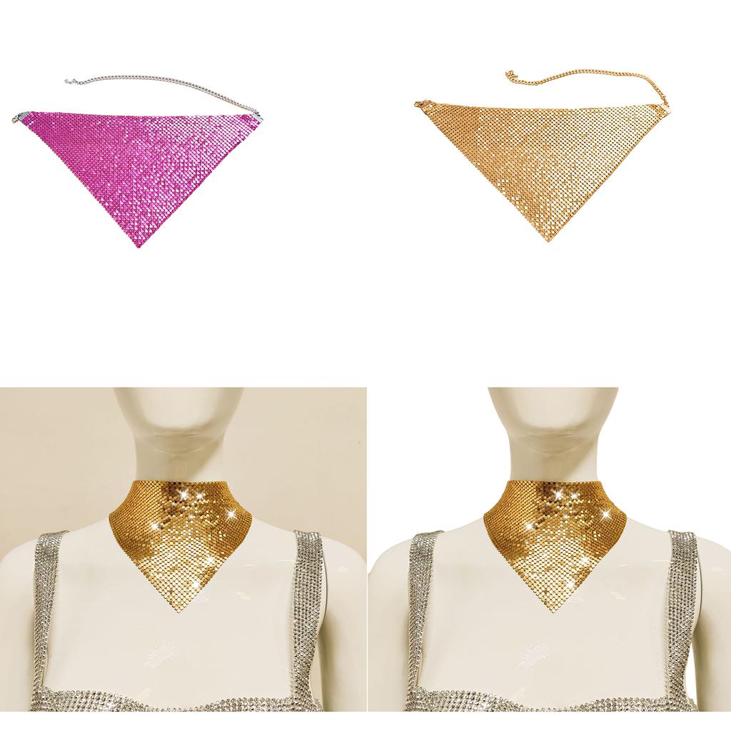 Shinning Sequins Triangle Scarf for Prom Party Lightweight Triangle Collar for Ladies Wedding Model Show Supplies