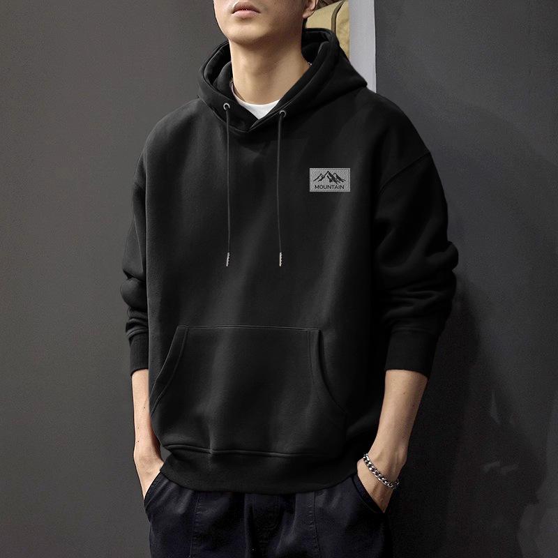 

Trendy Men s Hooded Sweatshirt: Loose Fit Spring/Autumn Jacket with Velvet for Couples L (135-160 lbs)
