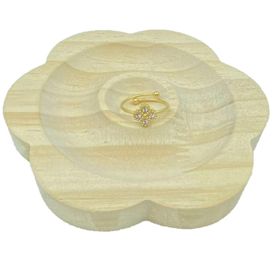 9-13mm Modischer und Funkelnder Vierblättriger Klee Ring Titanstahl Süßer Offener Verstellbarer Ring für Damen