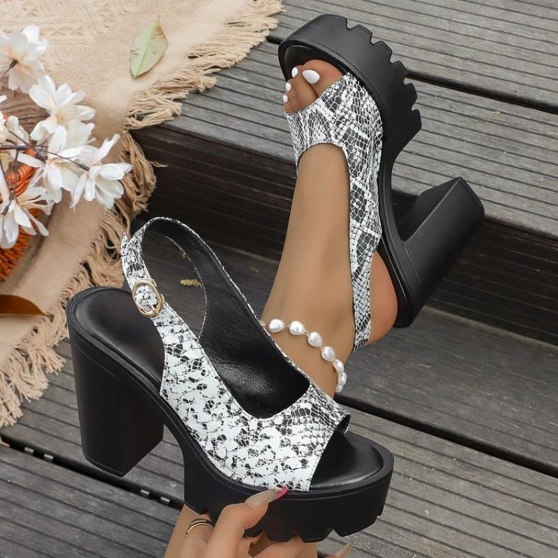 Sexy Snake Print High Heels Sandals Women Chunky Platform Summer Sandals Outdoor Woman Thick Heeled Roman Shoes Women
