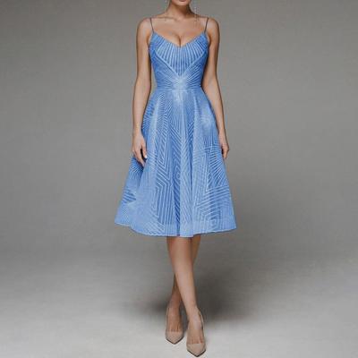 Evening Dress V Neck A-line Slim Waist High Waist Strappy Dress Bing Swing