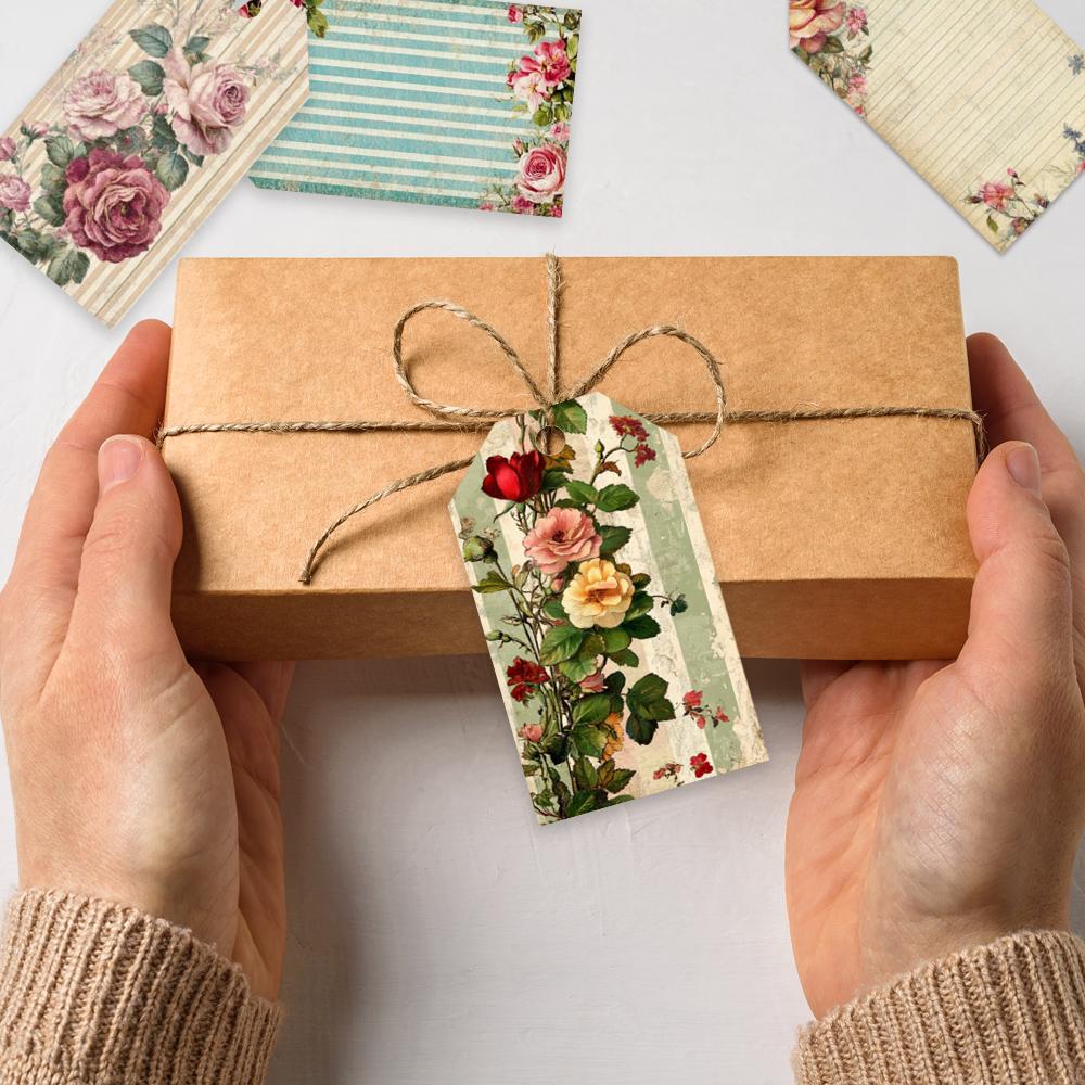 40pcs Blank Floral Tags, Hanging Tags, for Gifts, Weddings, Bridal Showers, Birthdays, Message Cards, Includes Jute Twine.