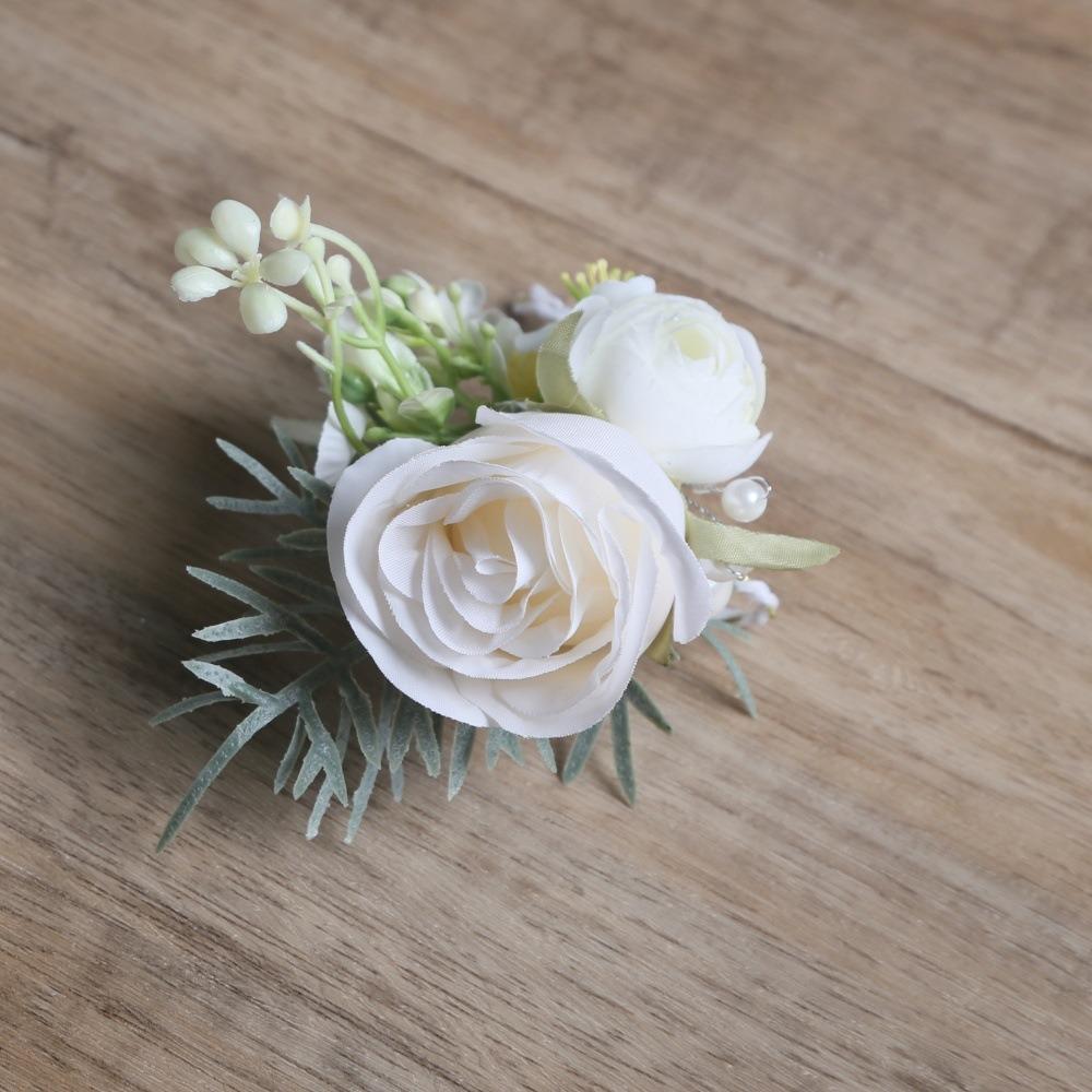 Simulation Flower Wedding Corsage White Silk Flower Boutonniere Beautiful Wrist Corsage  Wedding Wrist Corsage