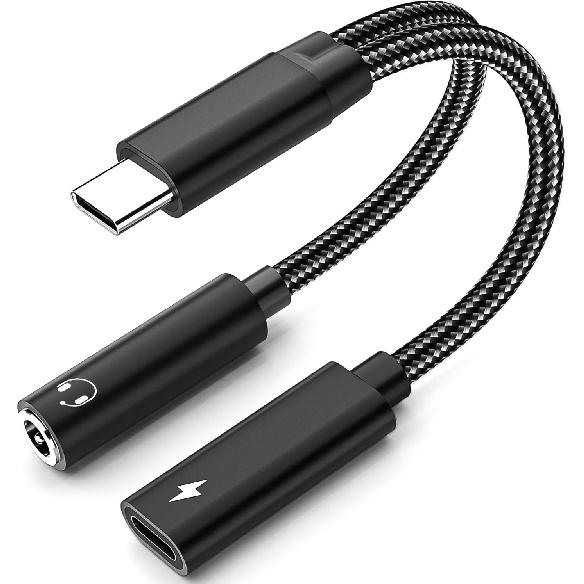 USB C To 3.5mm Headphone and Charger Adapter, 2 In 1 USB C To Aux Audio Adapter & 60W Fast Charging Dongle Compatible with iPhone 16/16 Pro/15,