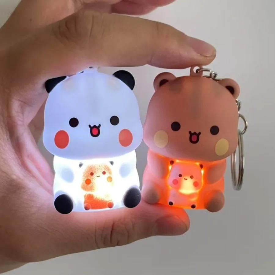 Bubu and Dudu Keychains Car Ornament Yier Panda Bear Say I Love You Voice Toy Glowing Anime Figures Bag Decoration Couple Gift